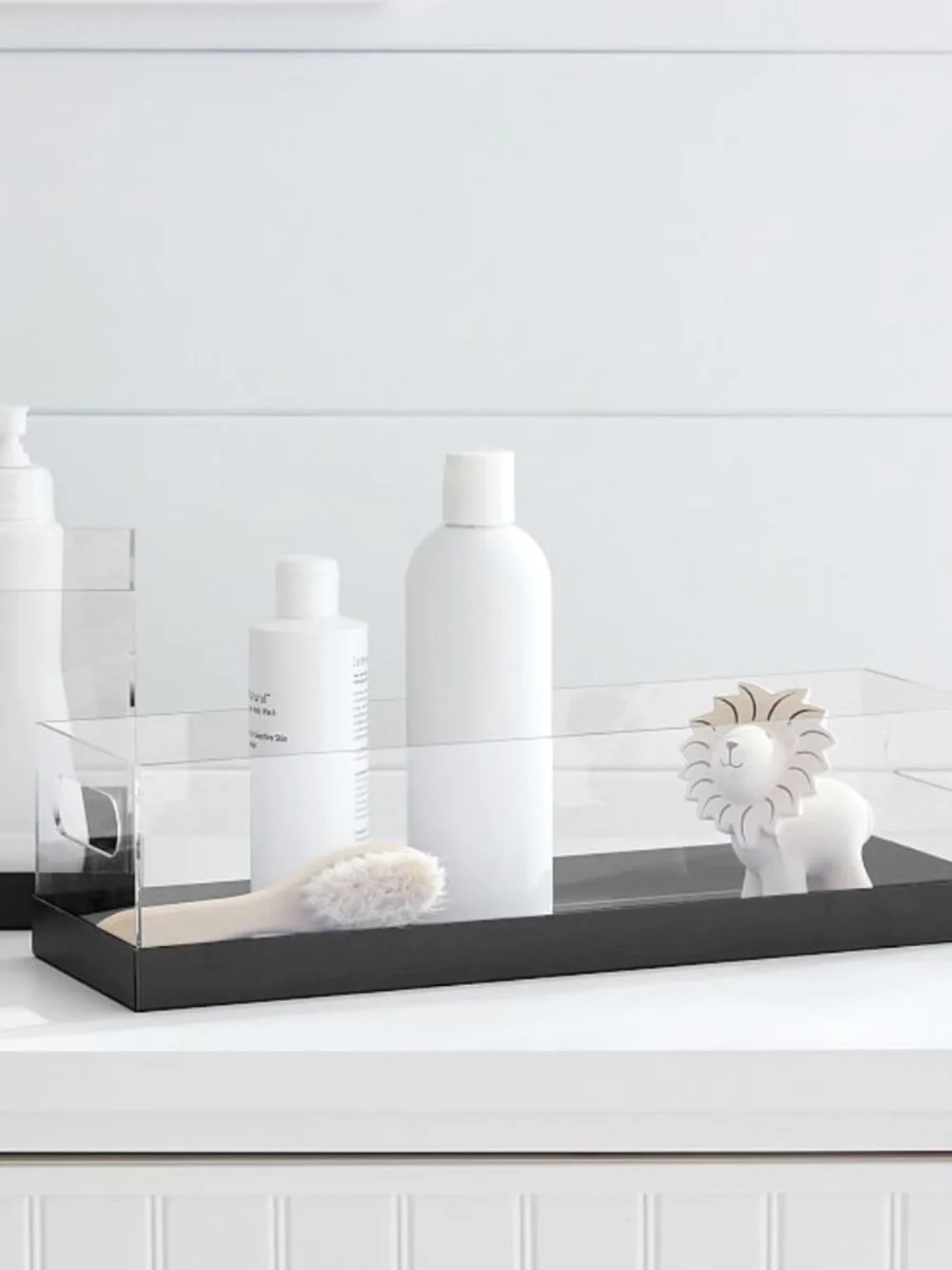$59 NIB New Pottery Barn Acrylic Black Metal Clear Storage Caddy Organizer